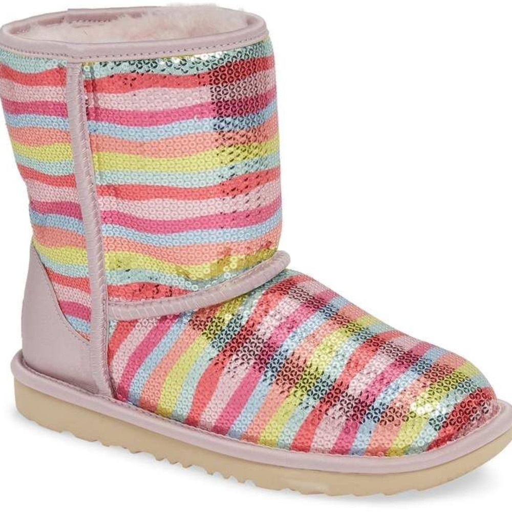 NEW UGG Classic Short Rainbow Stripe Sequin Toddler Boot
